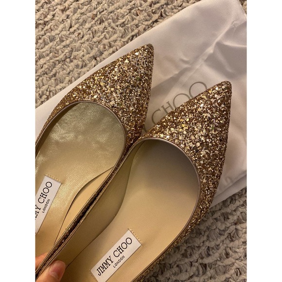 Jimmy Choo Alina Coarse Glitter Fabric Pointed Toe Flats - Picture 2 of 11